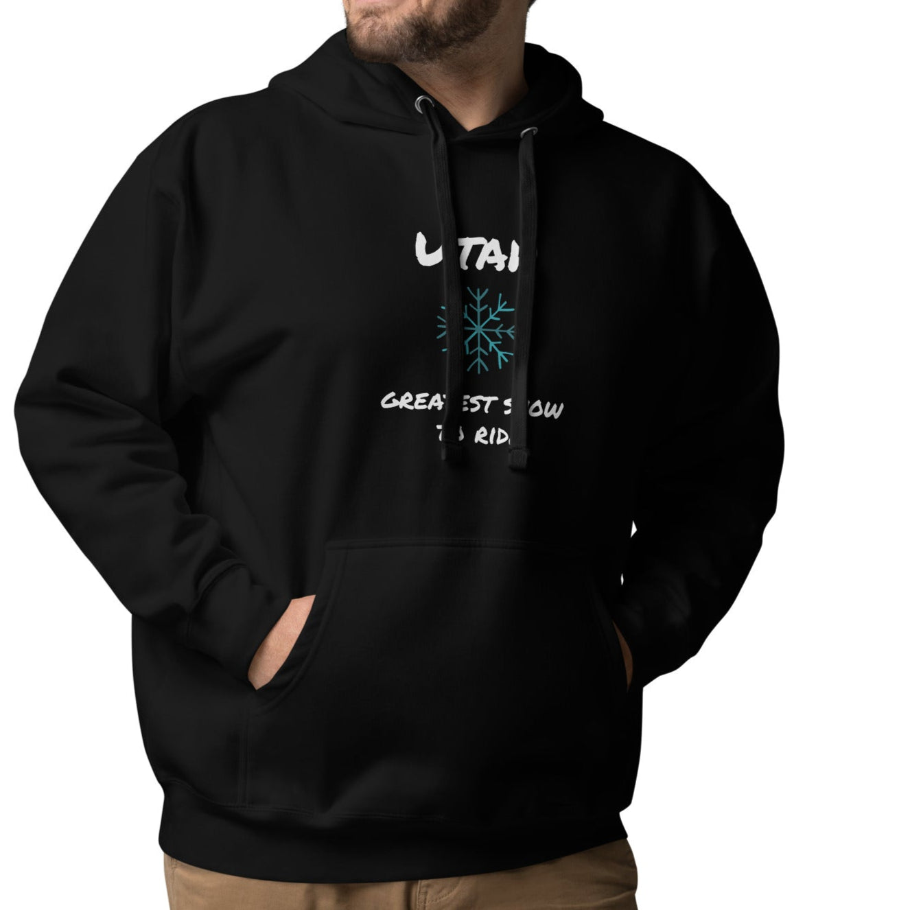dude wearing utah greatest snow to ride hoodie