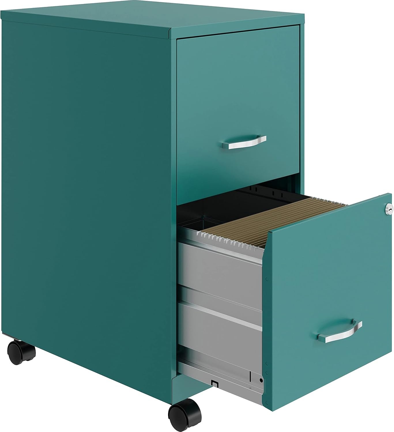 Steel Teal filing cabinet for mobility