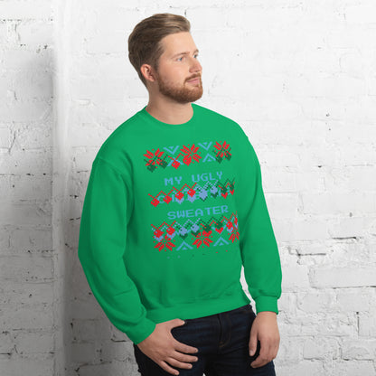 Christmas bells graphic on ugly green sweater on adult