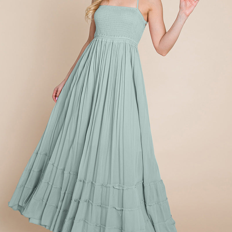 Woman wearing a light green dress 