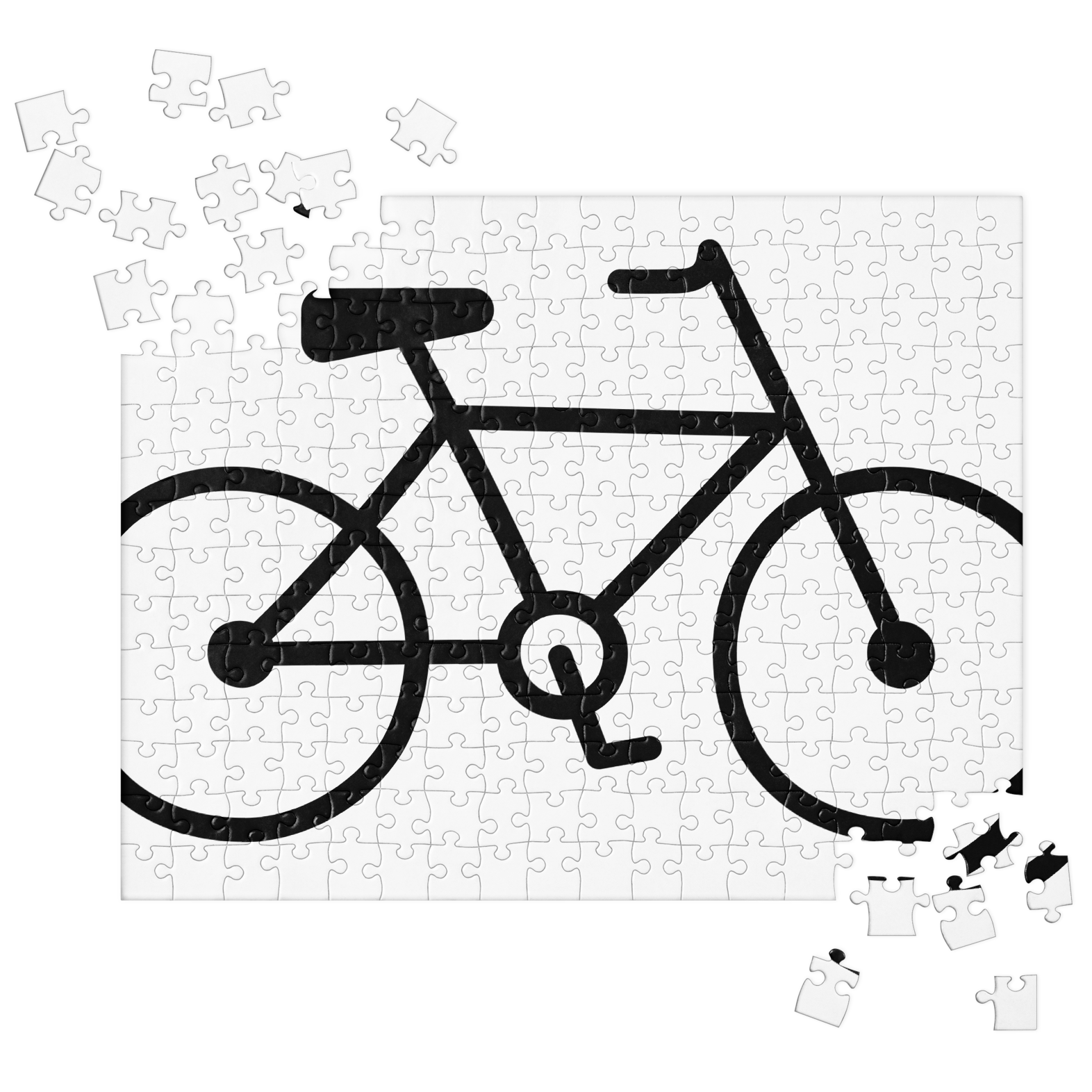 Jigsaw puzzle with a bicycle design on a white background