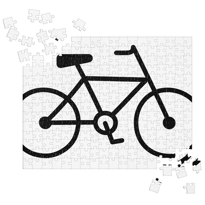Jigsaw puzzle with a bicycle design on a white background
