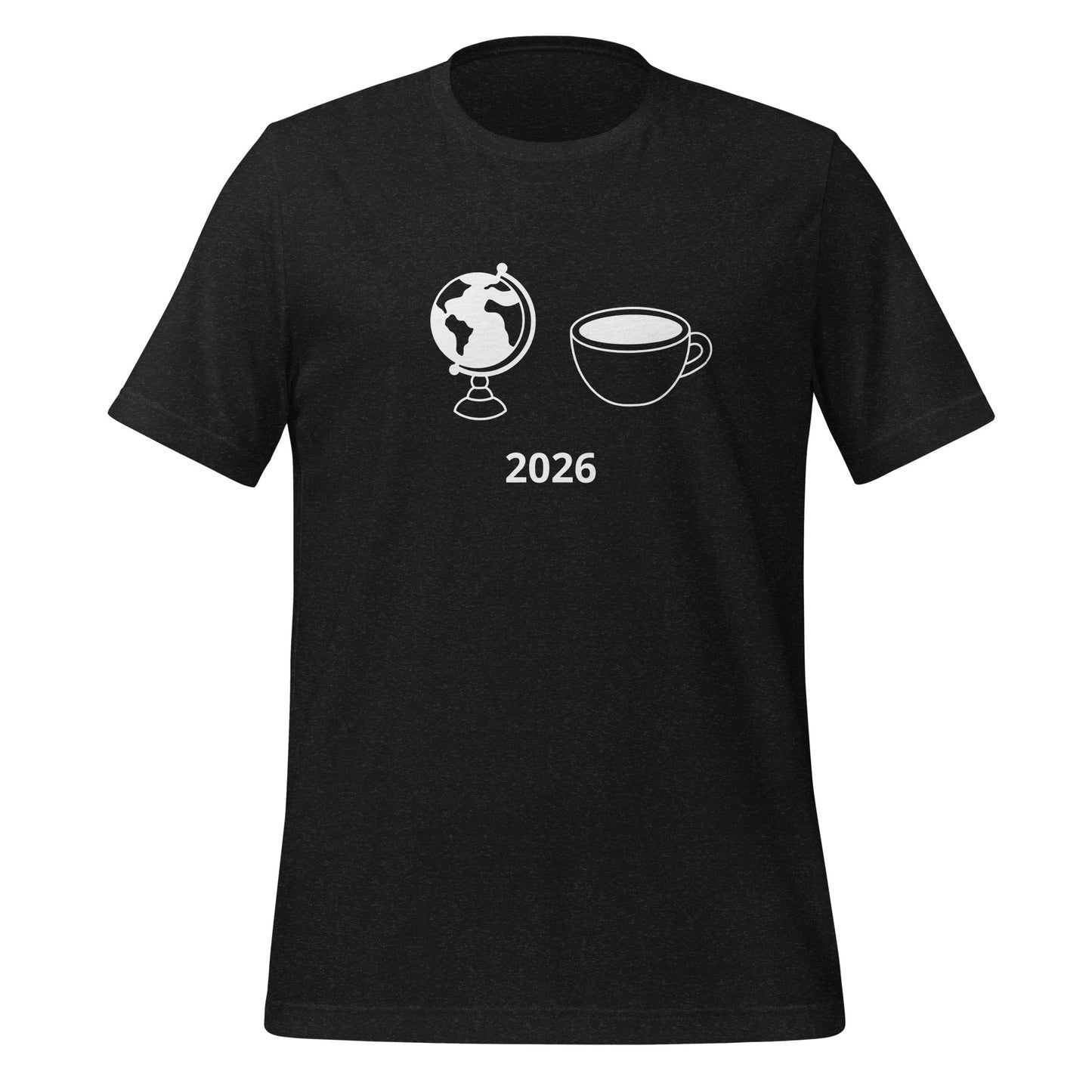 2026 football fan t-shirt with globe and cup graphic on front