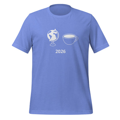 2026 football fan t-shirt with globe and cup graphic on front