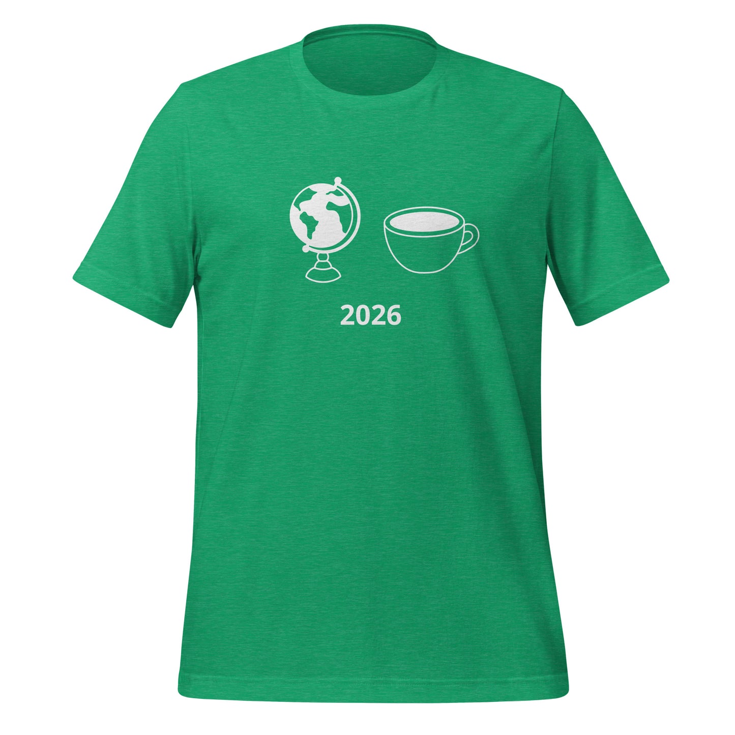 2026 football fan t-shirt with globe and cup graphic on front