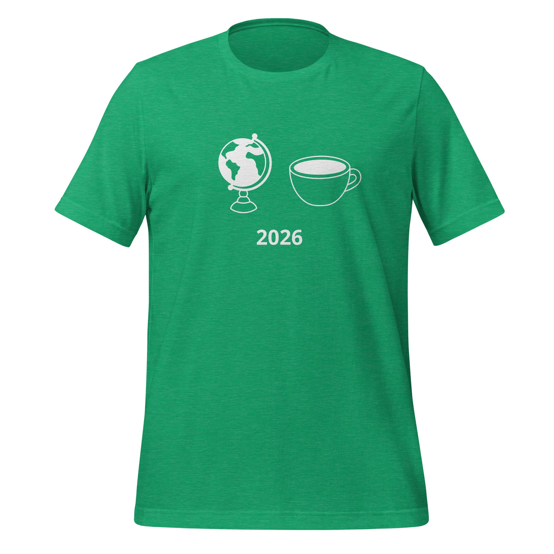 2026 football fan t-shirt with globe and cup graphic on front