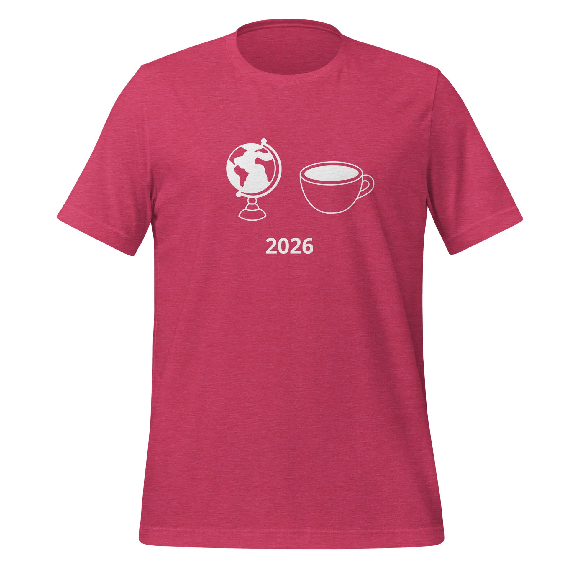 2026 football fan t-shirt with globe and cup graphic on front
