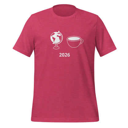 2026 football fan t-shirt with globe and cup graphic on front