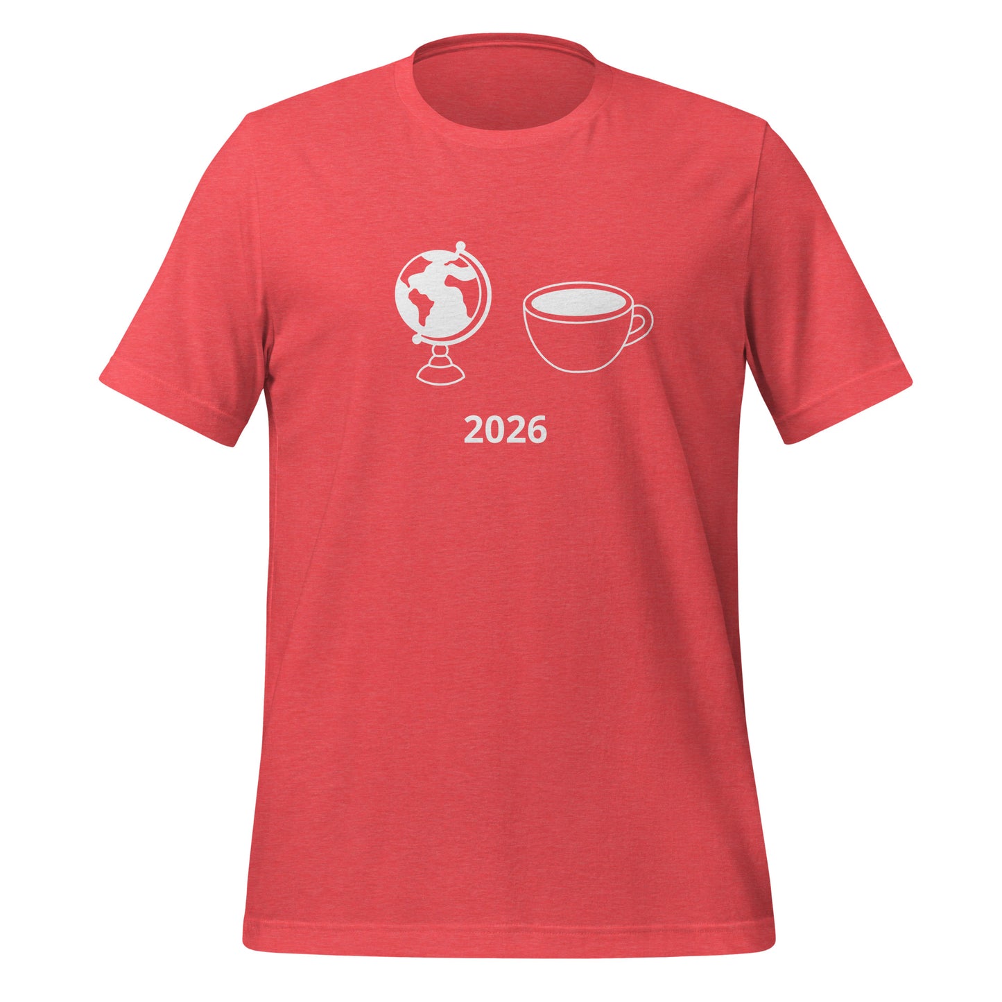 2026 football fan t-shirt with globe and cup graphic on front
