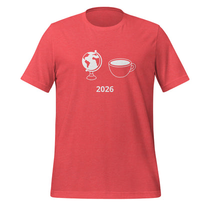 2026 football fan t-shirt with globe and cup graphic on front