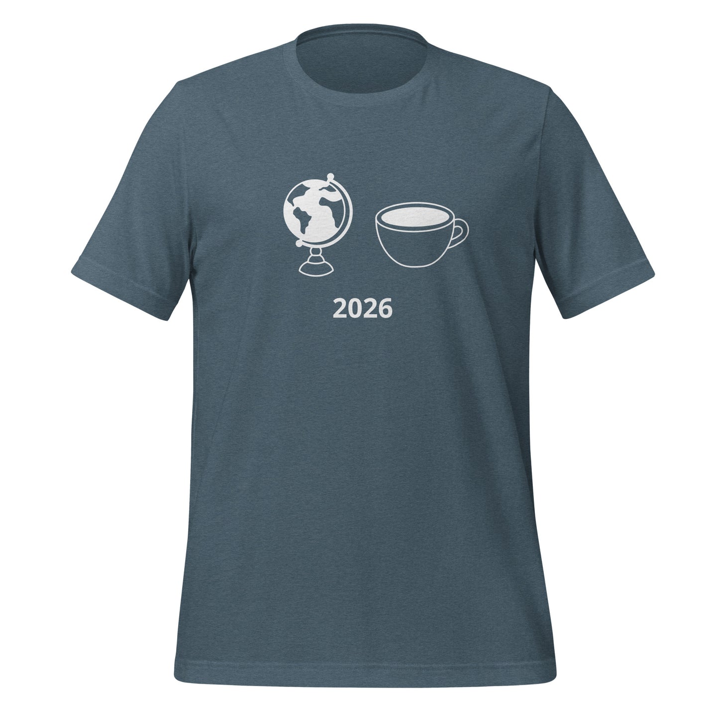 2026 football fan t-shirt with globe and cup graphic on front
