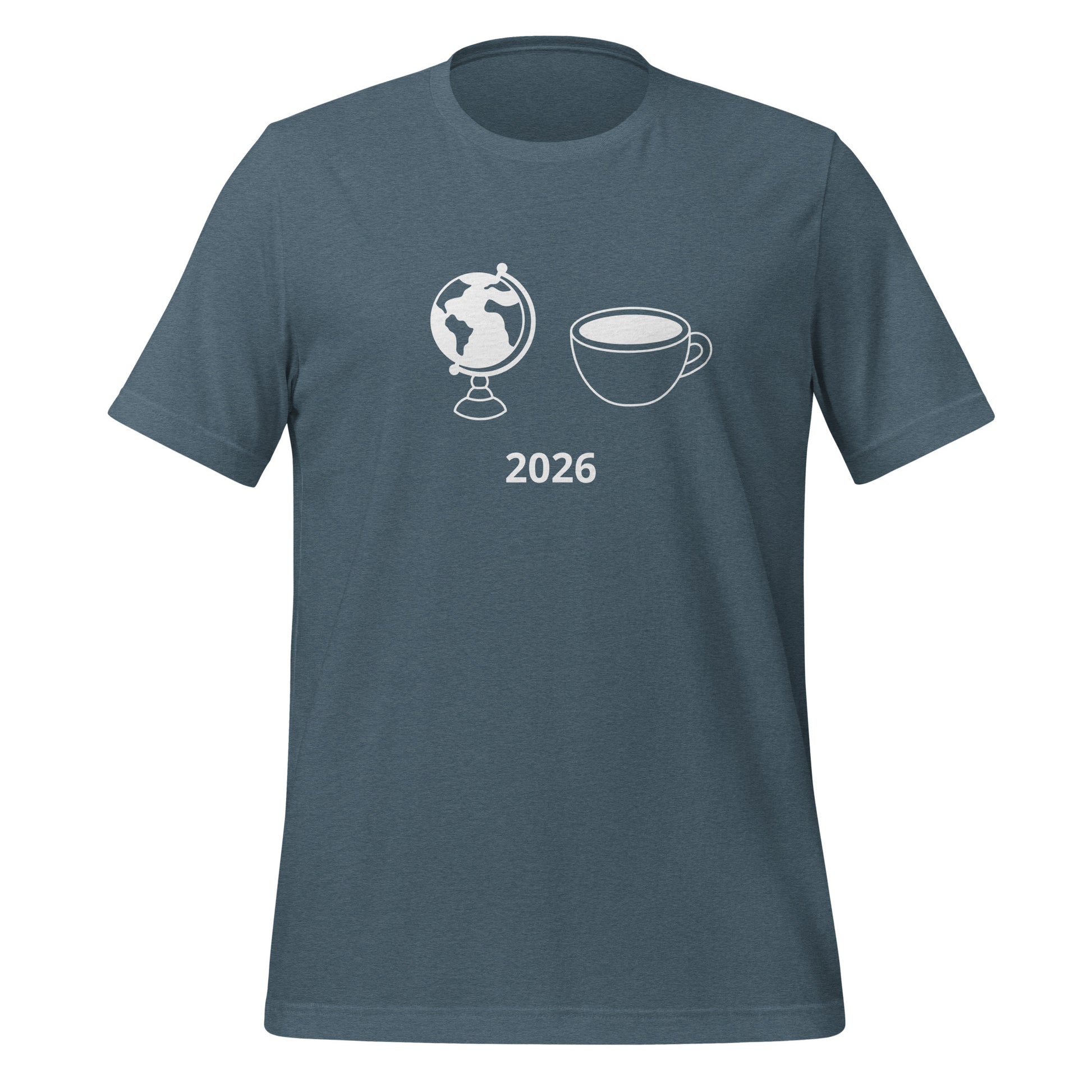 2026 football fan t-shirt with globe and cup graphic on front