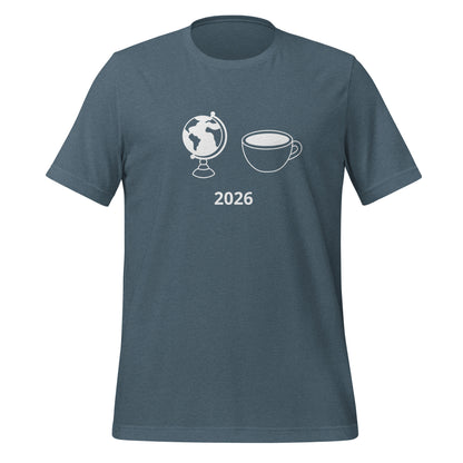 2026 football fan t-shirt with globe and cup graphic on front