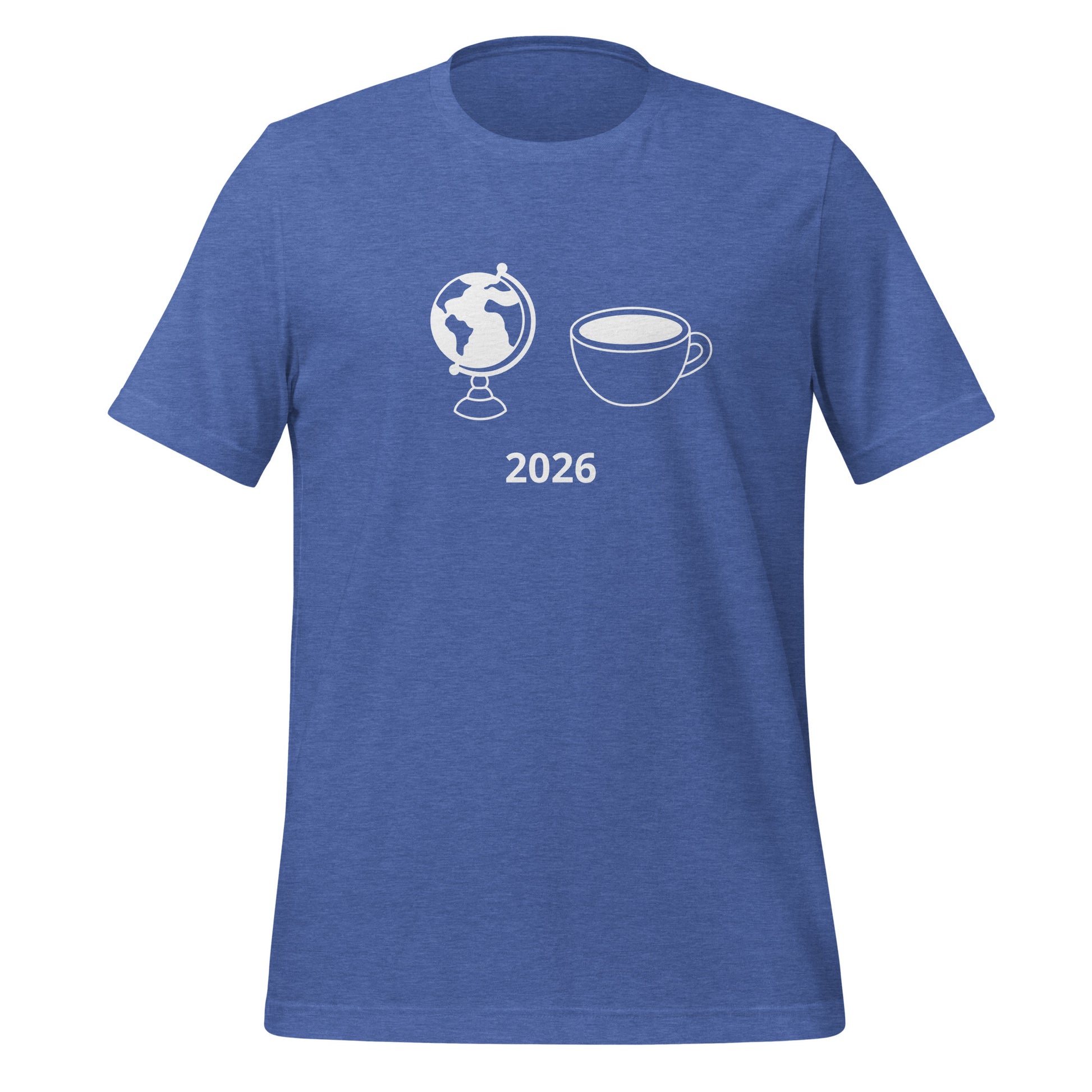 2026 football fan t-shirt with globe and cup graphic on front